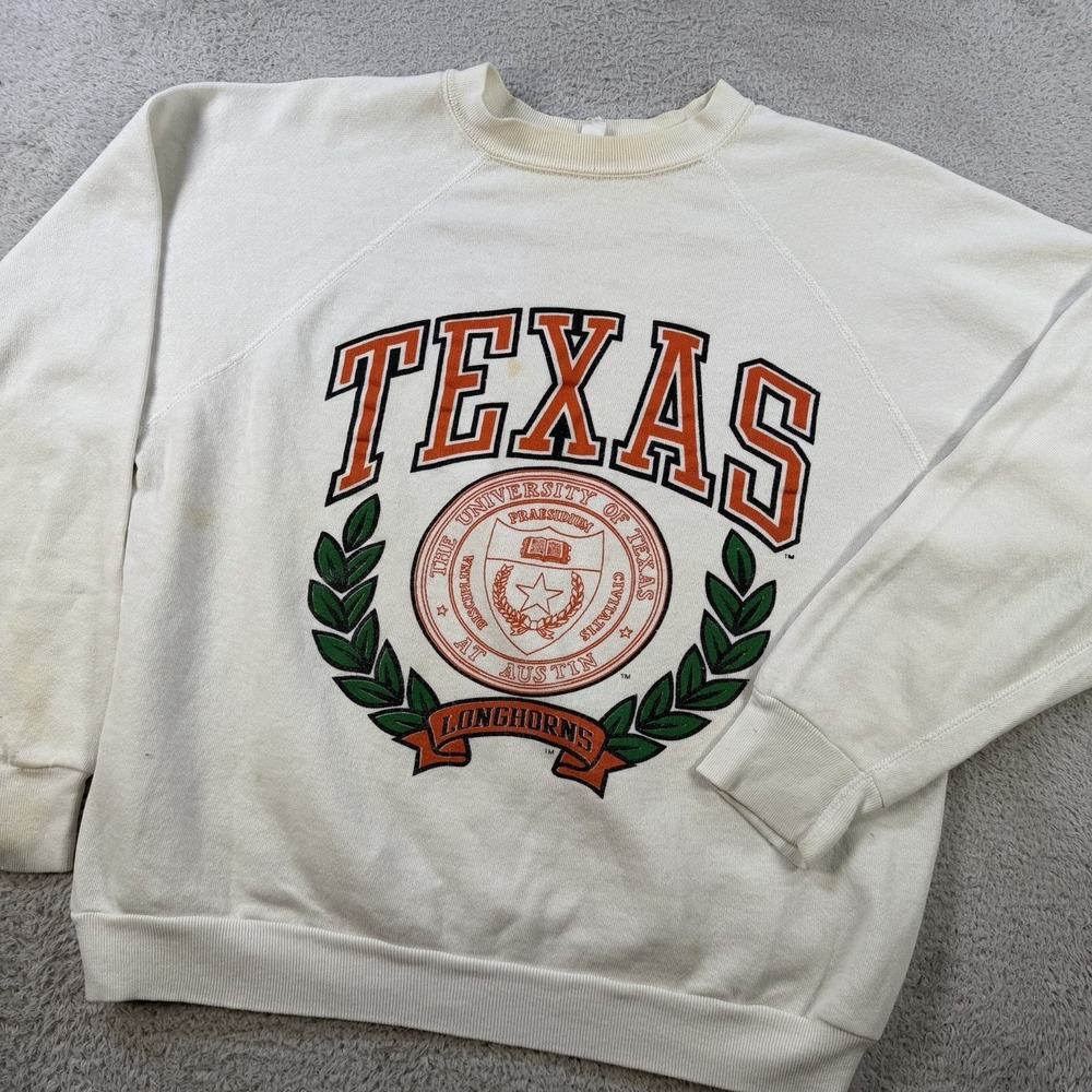VTG Texas Longhorns Sweatshirt Mens Large Cream Tultex Crewneck Pullover 90s